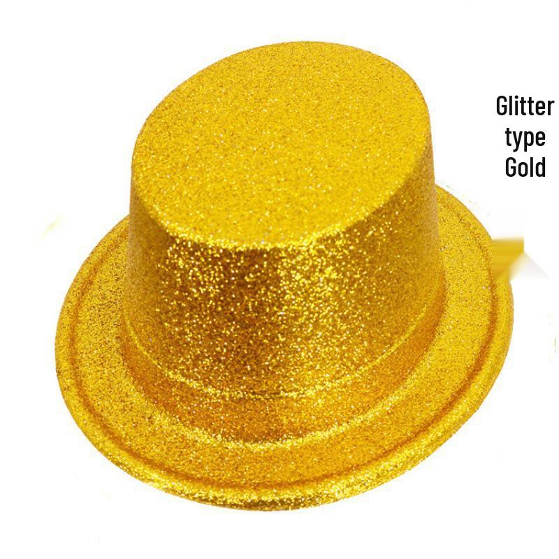 Elegant Green & Black Top Hat with Gold Powder for Adults & Kids, Unisex Magician & Jazz Style.