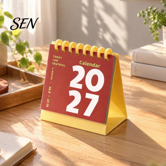 Small Desk Calendar 2027 Mini Calendar, Spiral Bound Standing Flip Monthy Desktop Schedule Planner for Home Office Daily