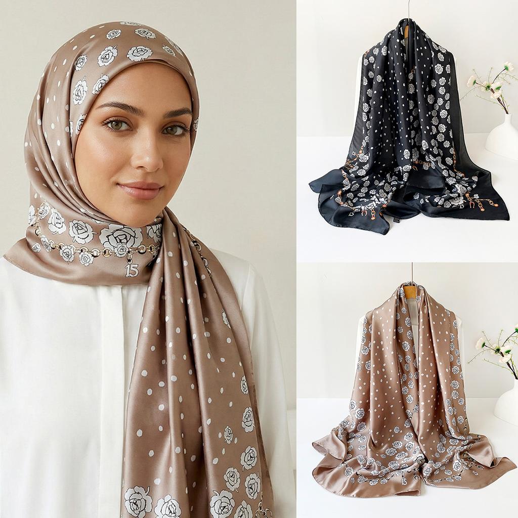 Headscarf Fashion Satin Simulation Silky Smooth Breathable Sunscreen Silk Scarf Shawl Daily