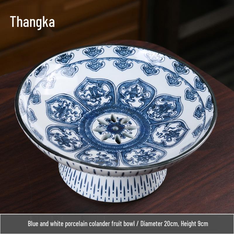 Blue & White Porcelain High-Footed Fruit Bowl for Tea Room or Coffee Table