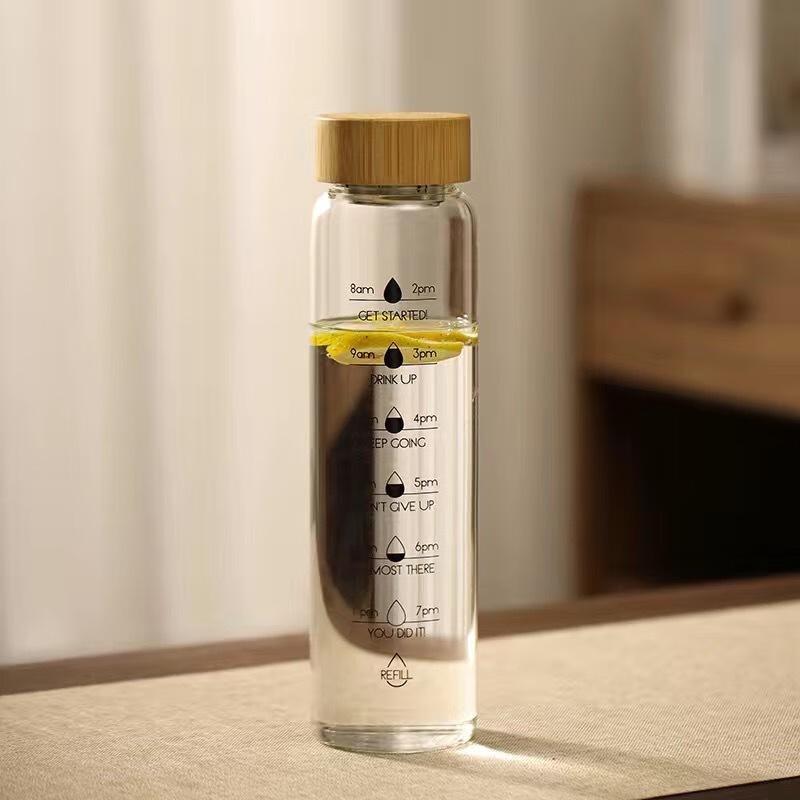 ZeitYue Simple Glass Water Bottle with Time Marker and Tea Infuser