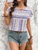 Geometric Pattern Round Neck Short Sleeved Shirt Top