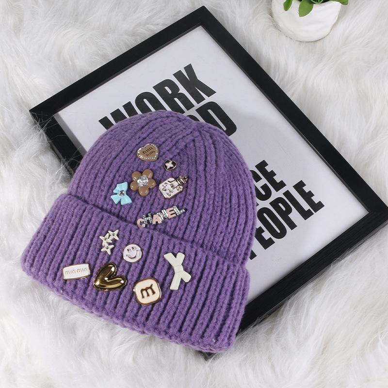 Korean version designer knitted hat children's sweet button face small wool hat autumn and winter bag head warm cold hat