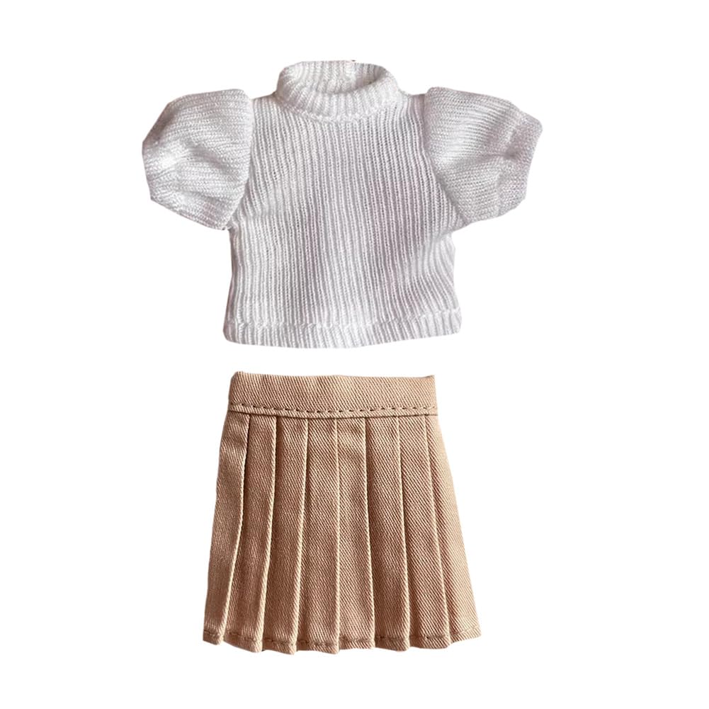 

rakulifey Blythe doll outfit, 2-piece set (white + khaki), includes top and skirt, suitable for Neo Blythe dolls and Obitsu 24 dolls.