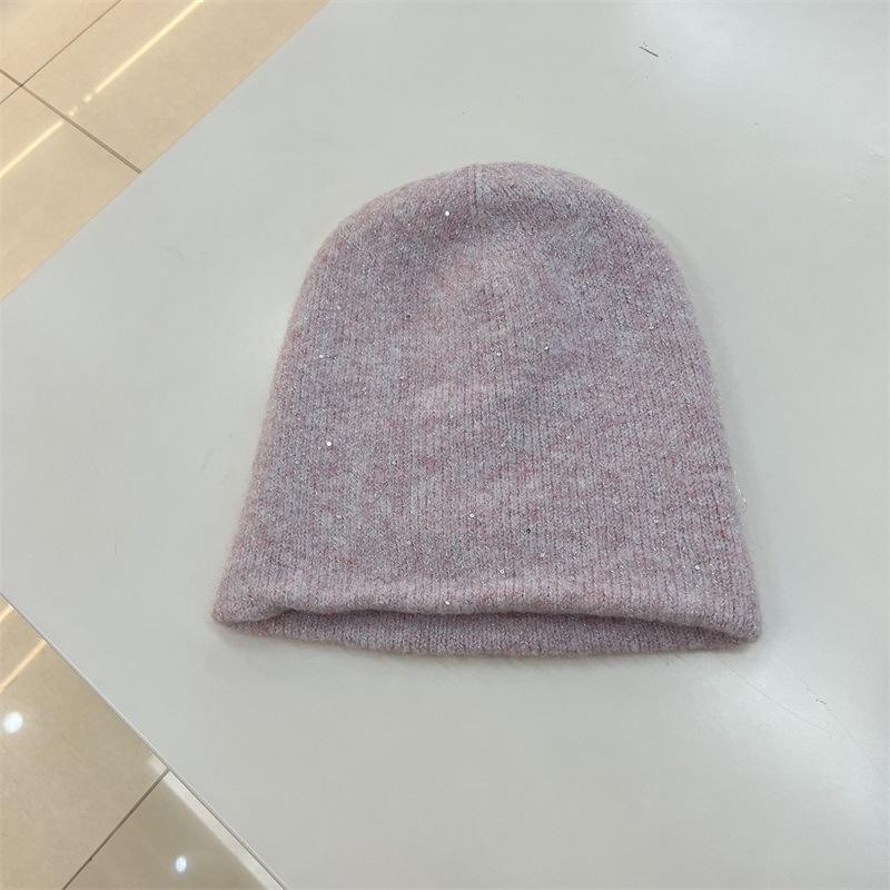 Thickened Silver Sequined Wool Double-layer Knitted Hat Children's Winter Warm Elegant Plain Literary Wool Stacking Hat