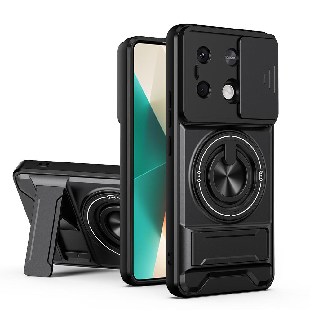 KEYSION Magnetic Phone Case for Xiaomi POCO X6 Pro 5G Slide Camera Lens Protection Upright Kickstand Ring Shockproof Back Cover