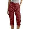 Women Casual Capri Pants High Waisted Rolled Cuff Ankle Pants Solid Color Pocket Detail Loose Fit Trousers