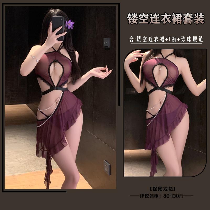 Original Erotic Underwear Women's Sexy Bared Cheongsam Pure Desire Dress Free of Temptation Mesh Set 0