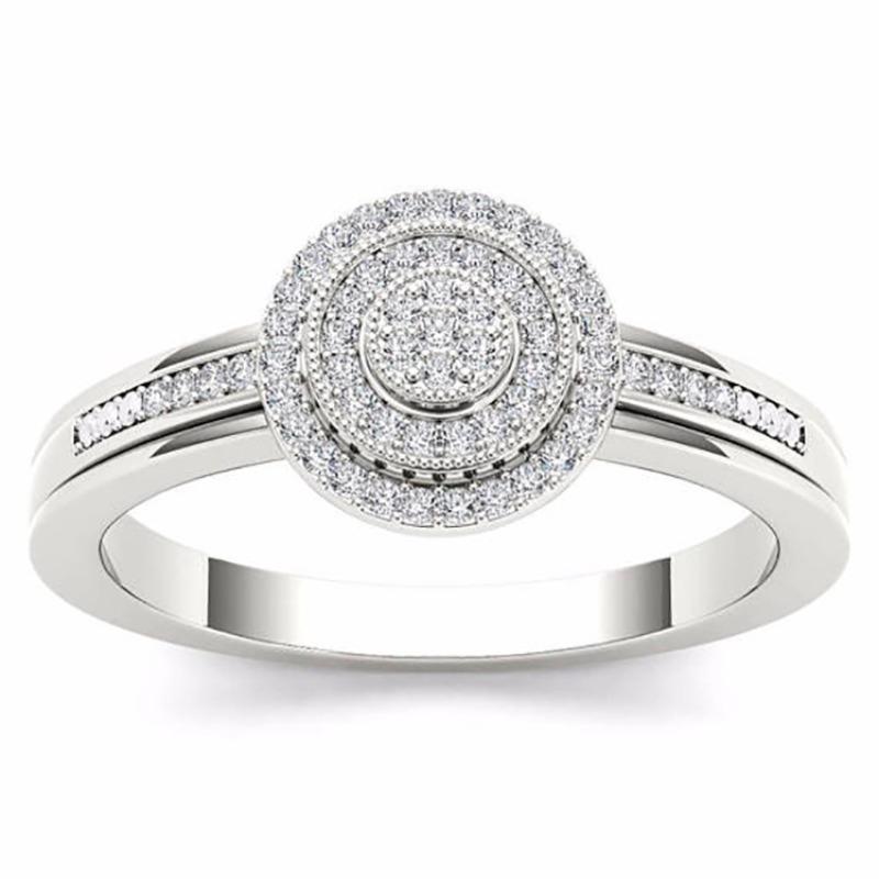 Huajie Round Full Paved Zircon Shining Wedding Women s Rings Engagement Bride Elegant Tail Ring  Trend 9 серебряный