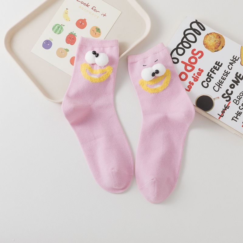 3 Pairs Women's Spring Summer New Cotton Socks Cute Cartoon Ugly Cute Little Eyes MidTube Pile Pile Socks Sweet Style Kawaii