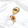 Stainless Steel Custom Photo Ring Gold Plated Heart Round Personalized Ring, Customized Memorial Jewelry for Women Mother Couple