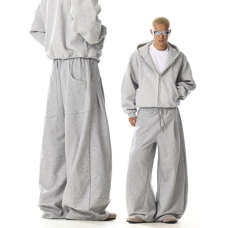 Gray Sweatpants for Men and Women, with a Unique Design, Deconstructed, Loose-Fitting, Slimming, Straight-Leg, Wide-Leg, Scimitar-Style Sports Pants