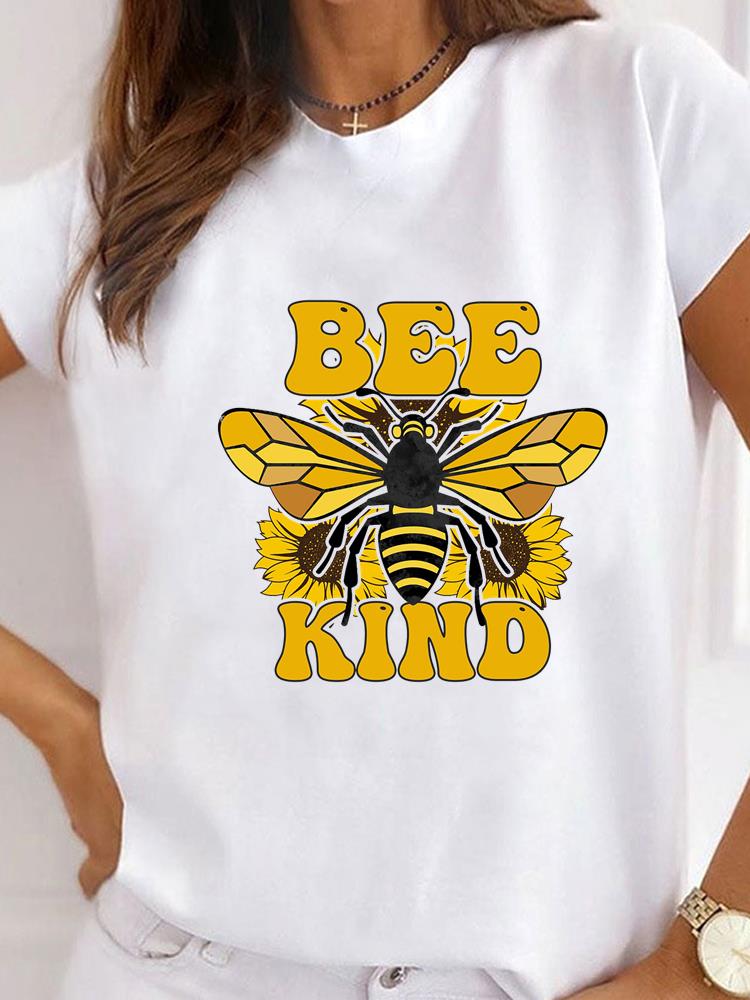 Women Clothes Bee Love Style Letter Clothing Print T Shirt Short Sleeve Summer Top Tee Basic Fashion Graphic T-shirt