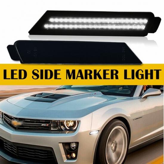 For Chevy Camaro 2010-2015 LED Front Bumper Side Marker Light Lamp Smoked White