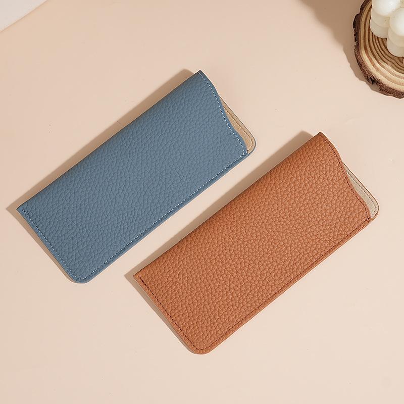 First Layer Cowhide Glasses Bag Open Myopia Glasses Bag Sunglasses Reading Glasses Sunglasses Lychee Pattern Leather Protective Cover