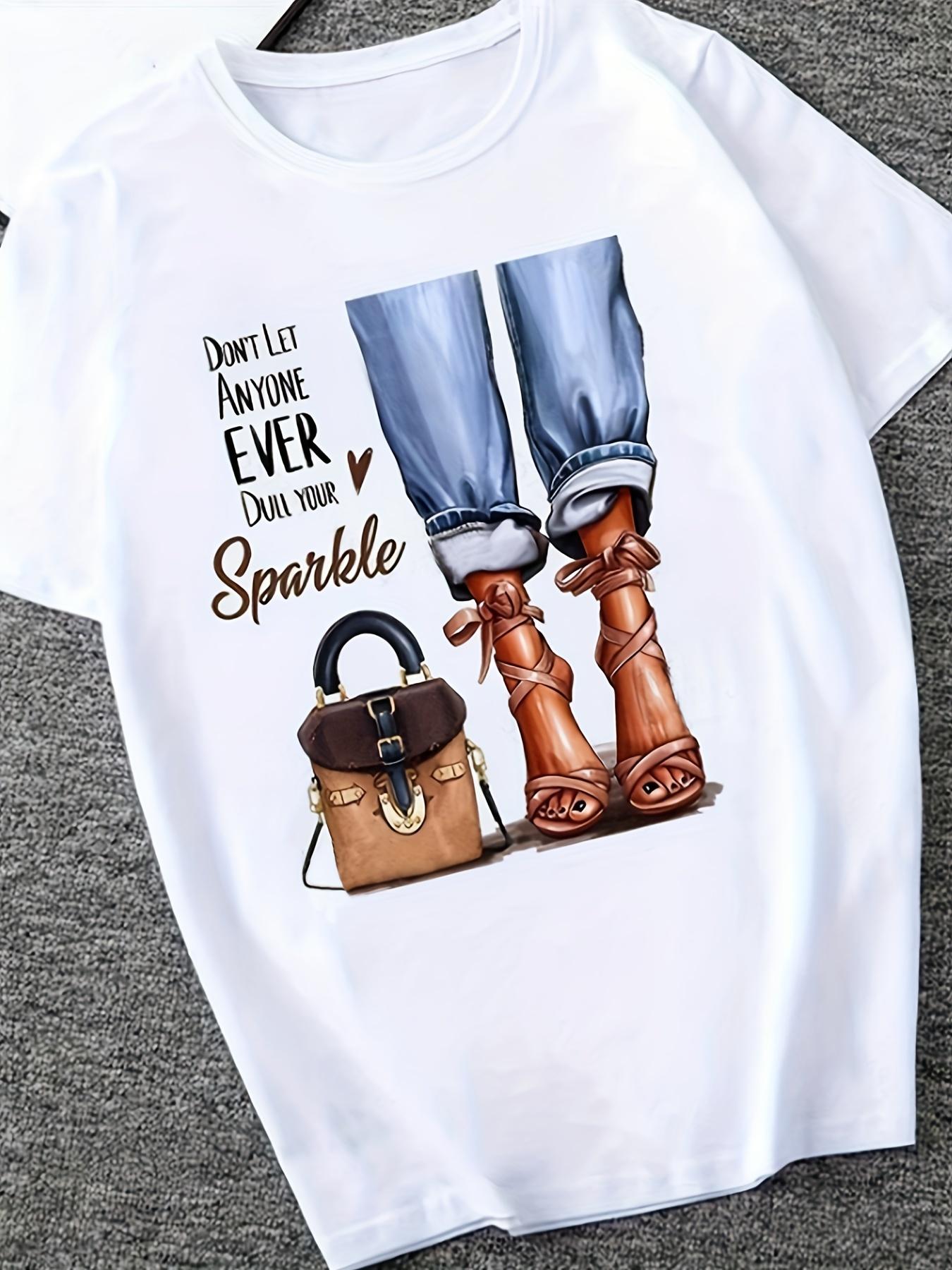 

Сумка на высоком каблуке с рисунком повседневная футболка женская с рисунком в виде мультфильма круглый вырез короткий рукав повседневный спортивный топ летняя одежда XXL