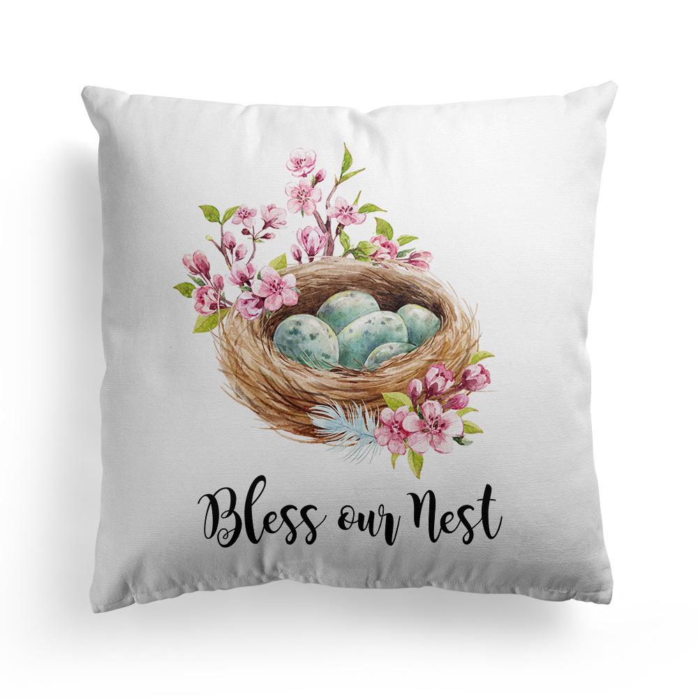 New Spring Easter Pillow Case Bunny Flowers Wreath Peach Skin Fleece Print Pillow Clothes Cover