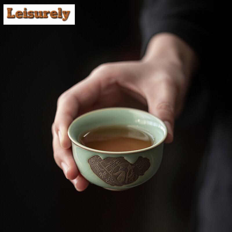1pc Ru Kiln Ceramic Teacup Antique Personal Master Cup Household Porcelain Tea Set Travel Meditation Cup Beauty Small Tea Bowl