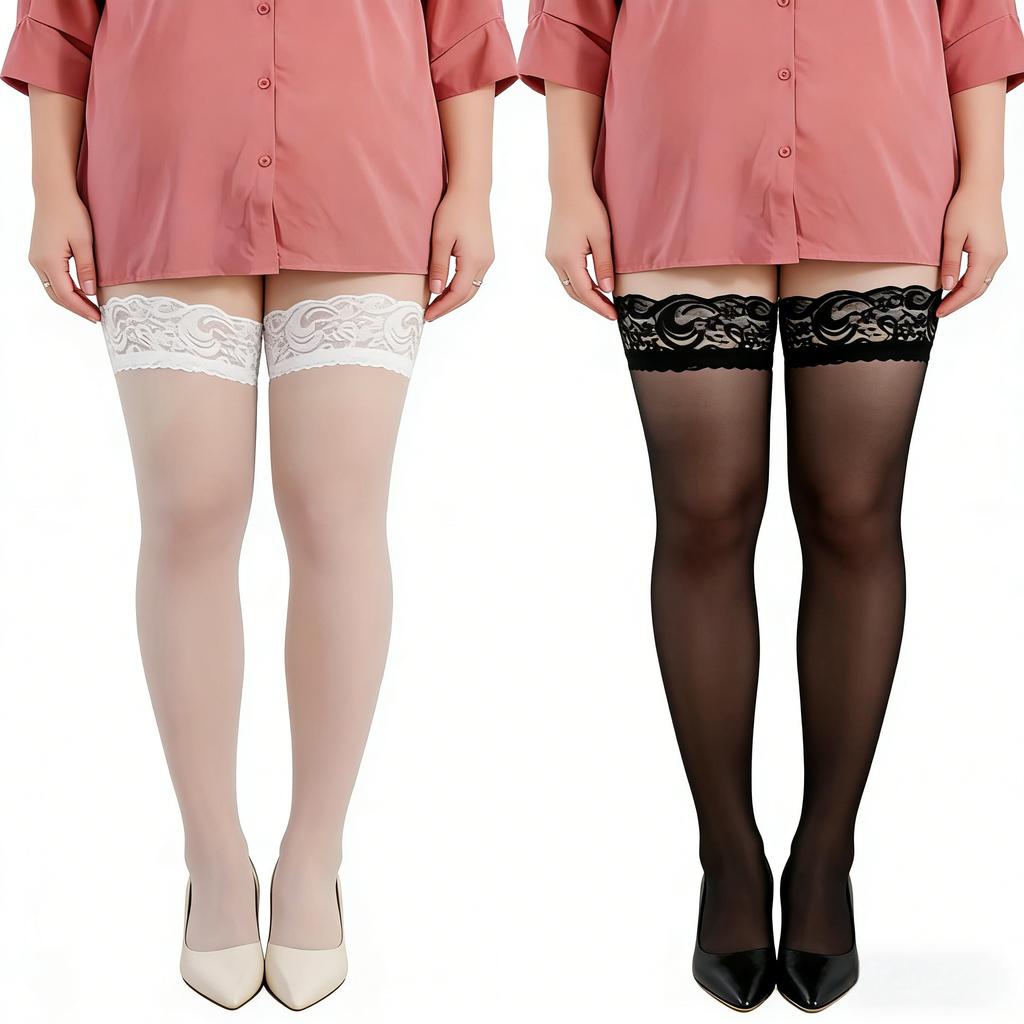 Women Lace Plus Size Stockings Non Slip Thigh High Socks for Women Lace Top with Silicone Gel Strip Sexy Style