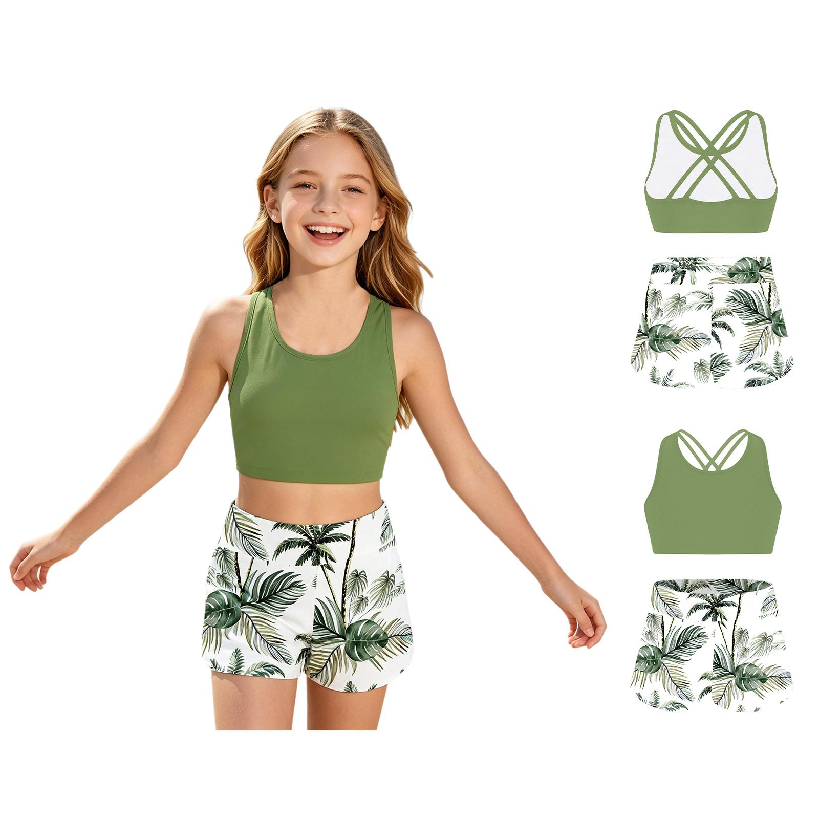 Yeahdor Meisjes badpak 2PCS set Racerback top met korte dans sport outfits gymnastiek zwemkleding 8-10Years