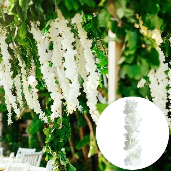 20/40Pcs 30CM Artificial Wisteria Flower Garland UV Resistant Home Wedding Party Fake Flower Garland Indoor Outdoor Hanging White Faux Bloom