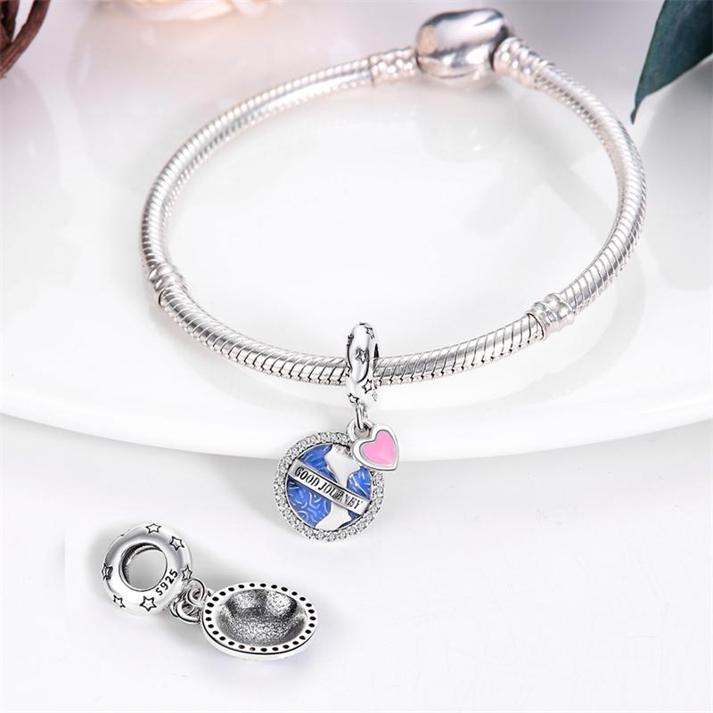 Original Copper Charms Luxury Blue Earth Love Pendant Beads Fit Bracelet Diy Women Making Delicate Gift