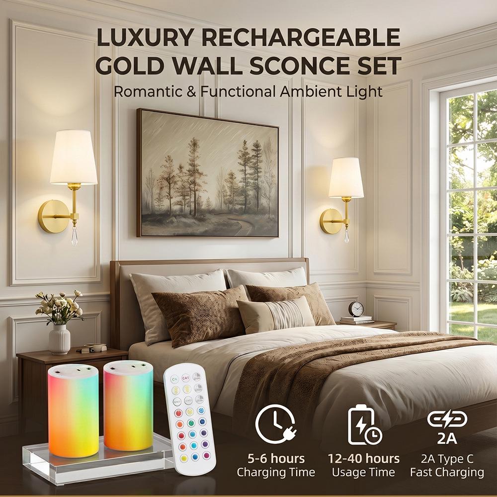Wireless RGB Dimmable Wall Lamp with Cloth Cover and Charging