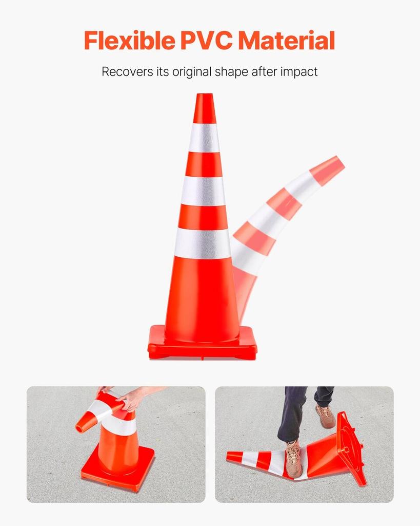 Safety Cones Traffic Cones 6 x 36" Orange Reflective Collars Road Cones