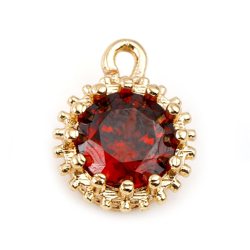 2 Piece Copper Birthstone Charms Round Multicolor Cubic Zirconia Gold Color Metal Pendants DIY Making Earrings Jewelry 9mm x 7mm