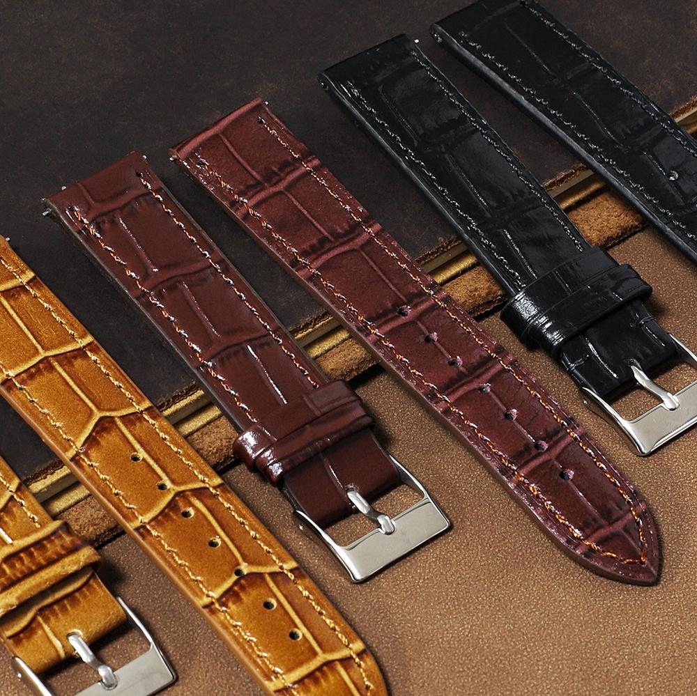 Universal Replacement Leather Watch Strap Black Brown Wristwatch for Men Women 17mm 18mm 19mm 20mm 21mm Bamboo Pattern Watchband