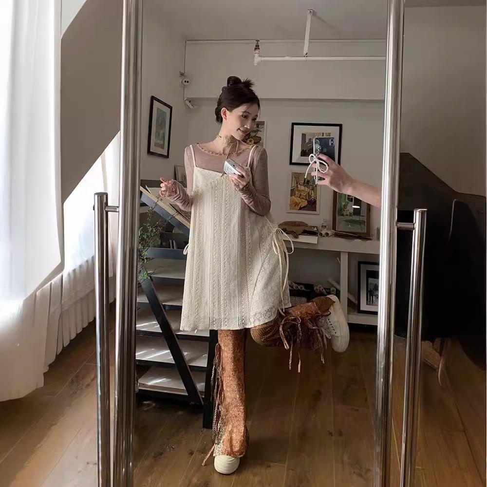Women's Niche Lace Camisole Dress, Spring 2026 - New Slimming A-line Mini Skirt with Drawstring for Layering and Style.