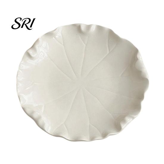 Cold Dish Serving Plate Ceramic Dessert with Ruffled Edge 6-Inch Creamy Creative Appetizer Embossed for Cake Fruit Breakfast Dishwasher Safe