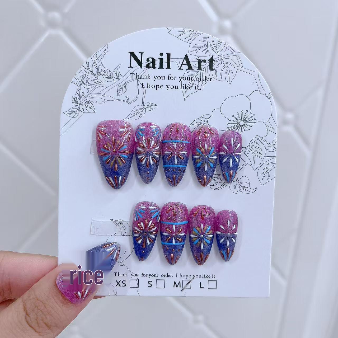 Богемный сине-фиолетовый градиентный миндалевидный типс, ручная работа Extra Small