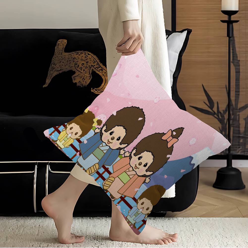 Popular Logo M-Monchhichi Fashion Cushion Cover Pillowcase Upholstery Sofa Throw Pillow Home Decor Pillowcas
