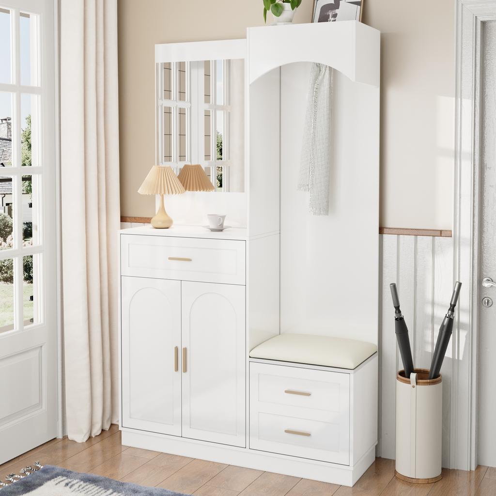 Modern, Compact Wardrobe, Wardrobe Cabinet and Shoe Cabinet Combination, Entrance Cabinet, Multifunctional Storage Shelf with Mirror
