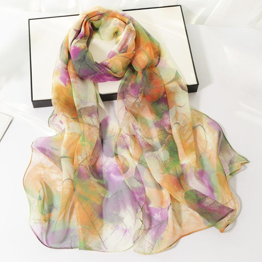 Fashion Thin and Long Printed Silk Scarf Sunscreen Scarf Simulation Silk Decoration Sunscreen Silk Scarf Women Spring and Summer