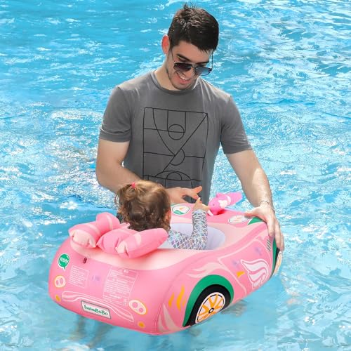 Boia de Natação para Bebê, Design de Supercarro, Boia de Natação com Assento para Bebês, Proteção UV FPS50+, Protetor Solar, Toldo Removível, Boia para Bebê, Brincadeiras na Água, Adequado