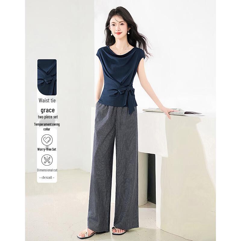 

Elegant Summer Waist Tie Two-Piece Set
