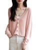 Women's Loose Fit Wool V-Neck Long Sleeve Cardigan Sweater