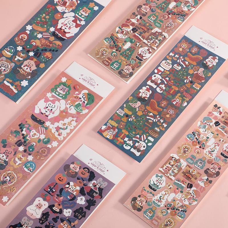 American Style Sticker  Christmas Halloween Series Sticker Cute Cartton Bunny Puppy Sticker for DIY Decorative Scrapbook Journal