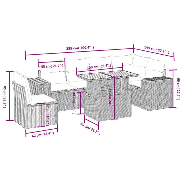 VidaXL Salon de Jardin avec Coussins 7 pcs, Canapés de Terrasse, Ensemble de Meubles de Patio, Mobilier d'Extérieur, Noir 3272659