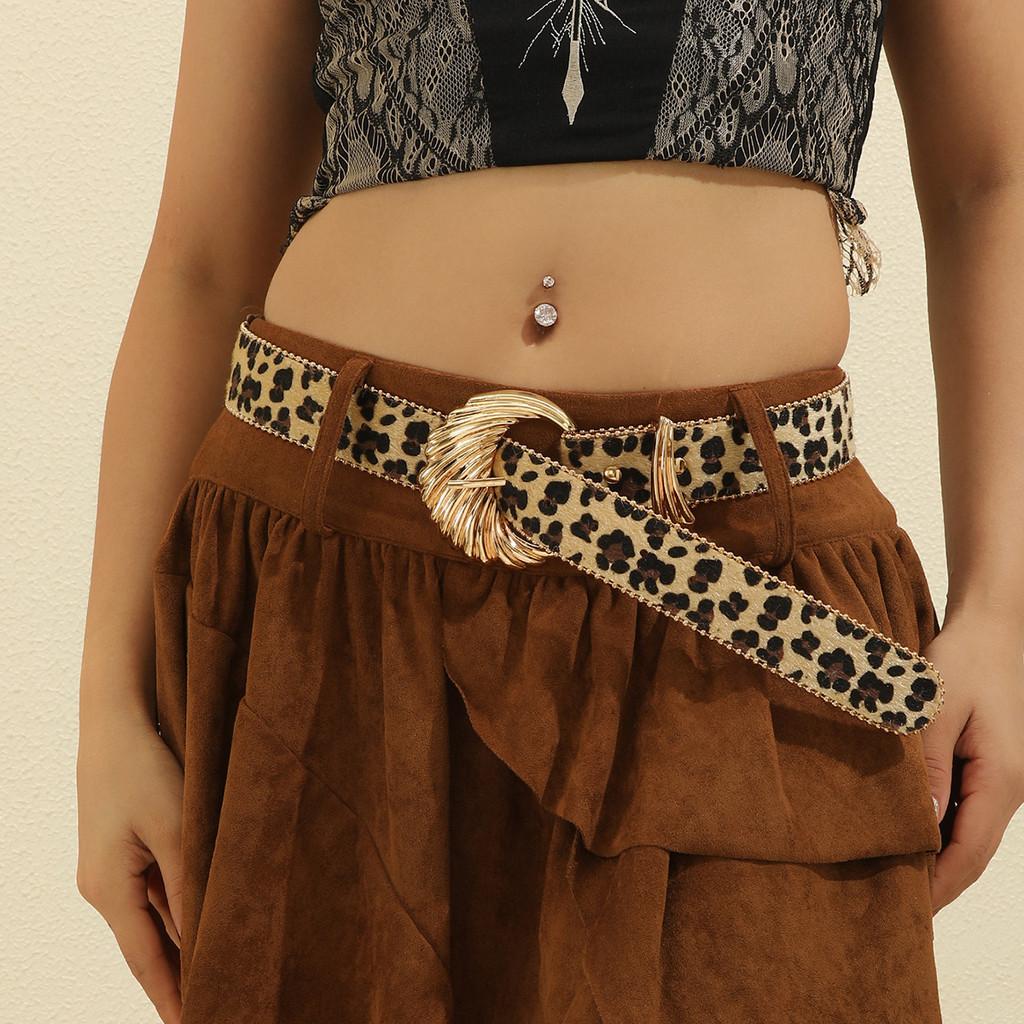Leopard Modern Print Belt With Wave Metal Buckle For Womens Outfits Casual