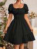 European and American women's clothing summer new pleated ruffle A-shaped skirt square neck short-sleeved dress