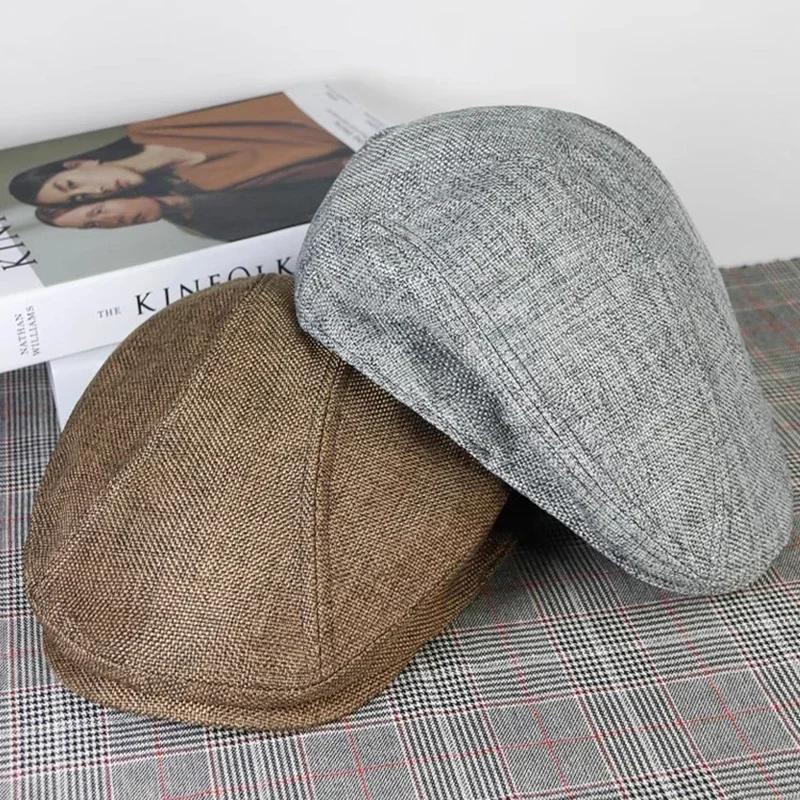 New Men Vintage Cotton Berets Women Fashion Flat Visor Cap Casual Berets Retro Hat Dad Autumn and Winter Unisex Adjustable Hats