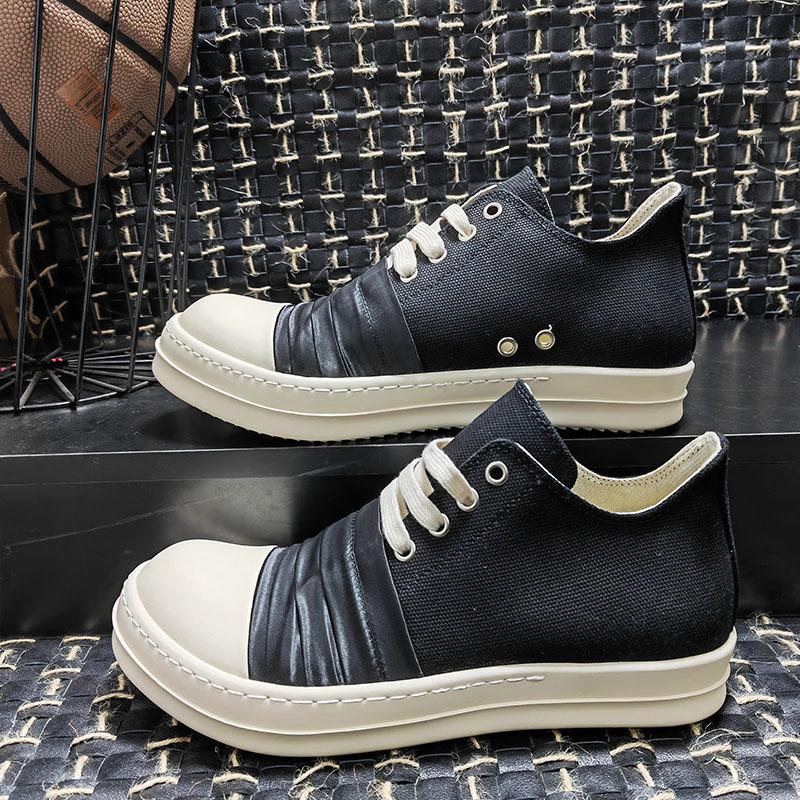 22 Scarpe Casual da Studente Basse in Tela Nere e Bianche con Lacci, Suola Spessa, per Coppia