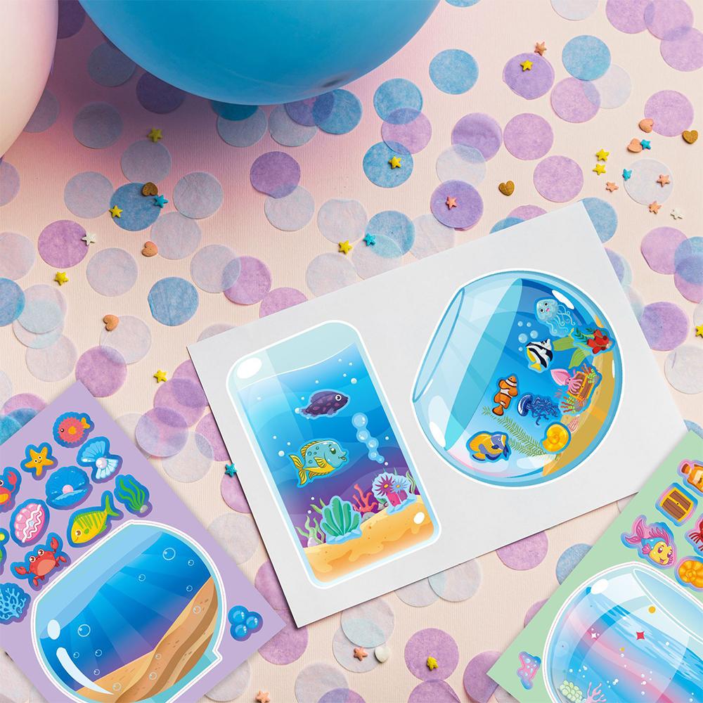 8/16Sheets Cute Creative Fish Tank Puzzle Stickers Cartoon Make a Face DIY Game Children Jigsaw Sticker Toys Gifts