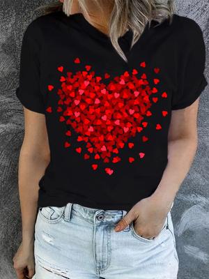 Summer Casual Woman T-Shirts Red Heart Graphic Prints Short Sleeve Comfortable Soft O-Neck Tops Fashion Street Female Clothes