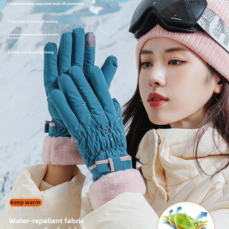 Winter Warm Gloves for Women with Thick Velvet for Windproof and Cold Resistant Cycling Waterproof Gloves in Winter