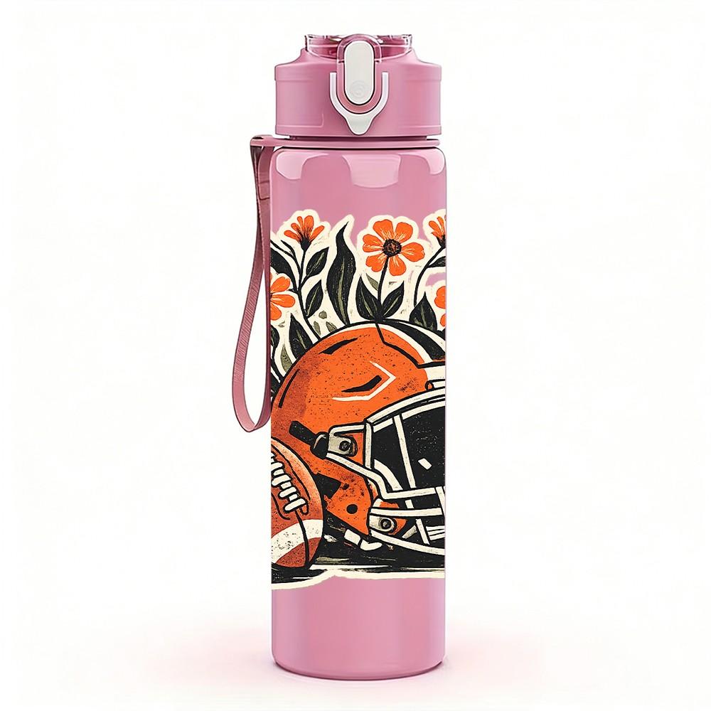 1PC American Football Floral Art Print 750ml Color Plastic Sports Water Bottle Leakproof Flip Straw Lid Suitable for Sports Office Home Use