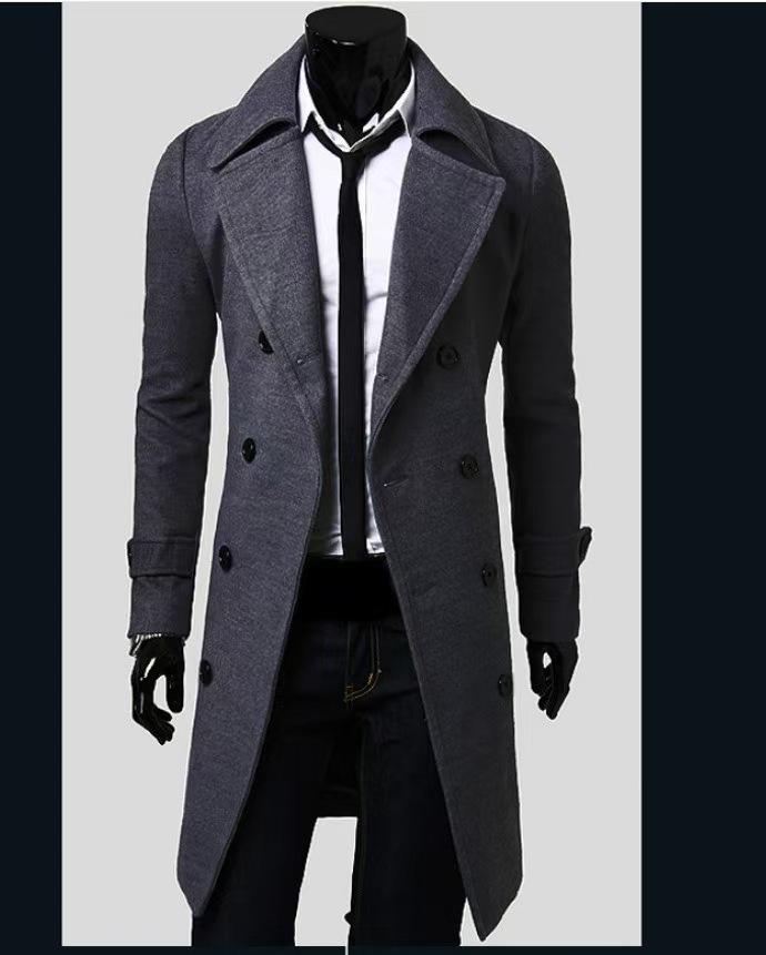 Herren Slim Fit Woll-Trenchcoat [M-5XL], Zweireihig, Herbst/Winter 2024